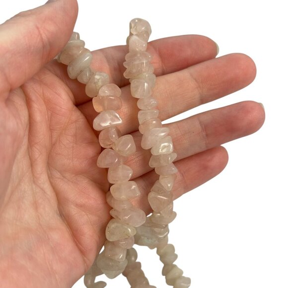 Rose Quartz Chip Bead Necklace Light Pink Polished Gemstone Long Strand 24” - Picture 4 of 7